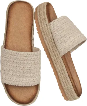 Women's Comfortable Slide Sandals Arch Support Walking Platform Sandals Fleece Lined Slippers for Women Hard Sole