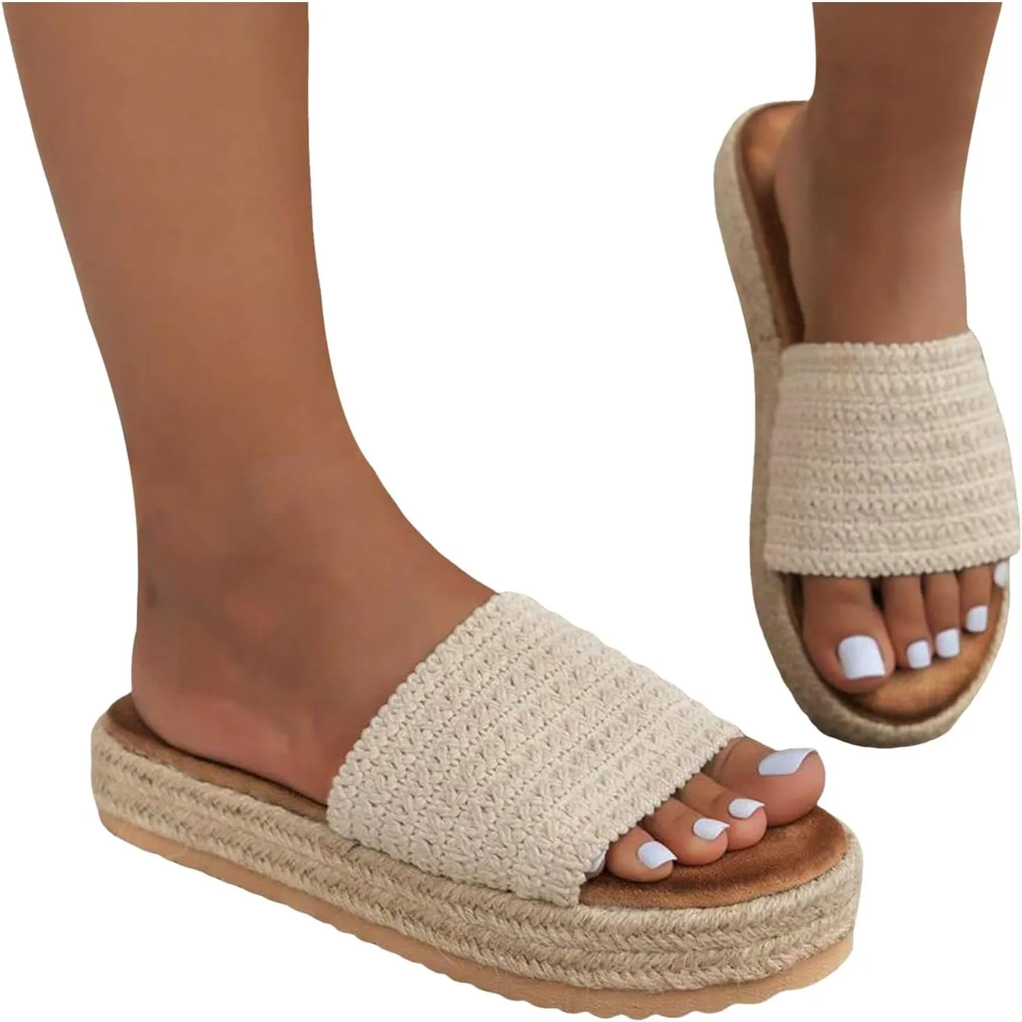 Women's Comfortable Slide Sandals Arch Support Walking Platform Sandals Fleece Lined Slippers for Women Hard Sole