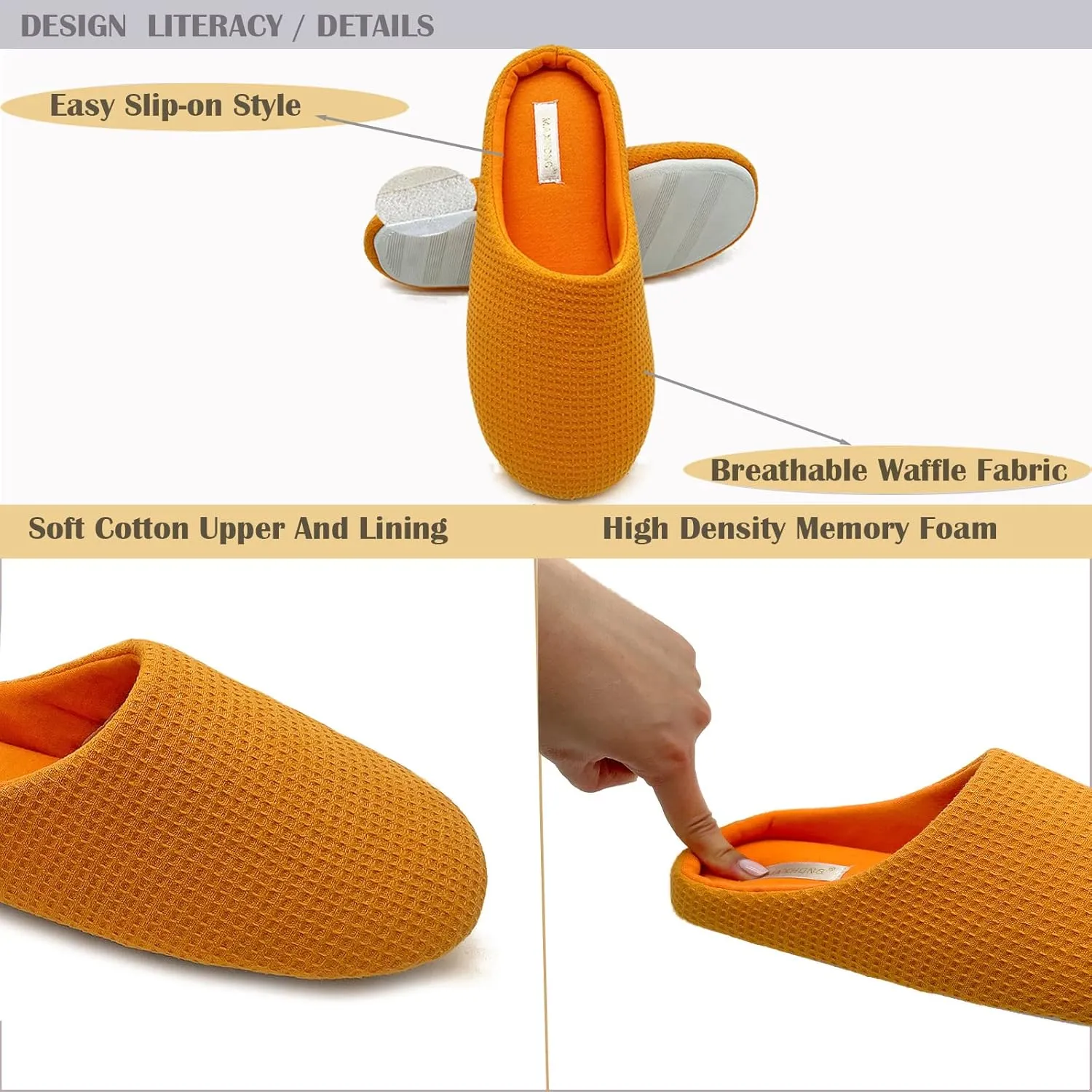 Womens Cotton Lightweight House Slippers With Memory Foam, Washable & Cozy Slip On