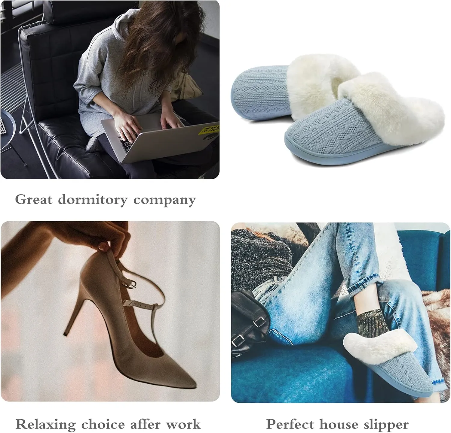 Womens Cozy Fuzzy Plaid House Slippers Memory Foam Slip on Indoor Outdoor