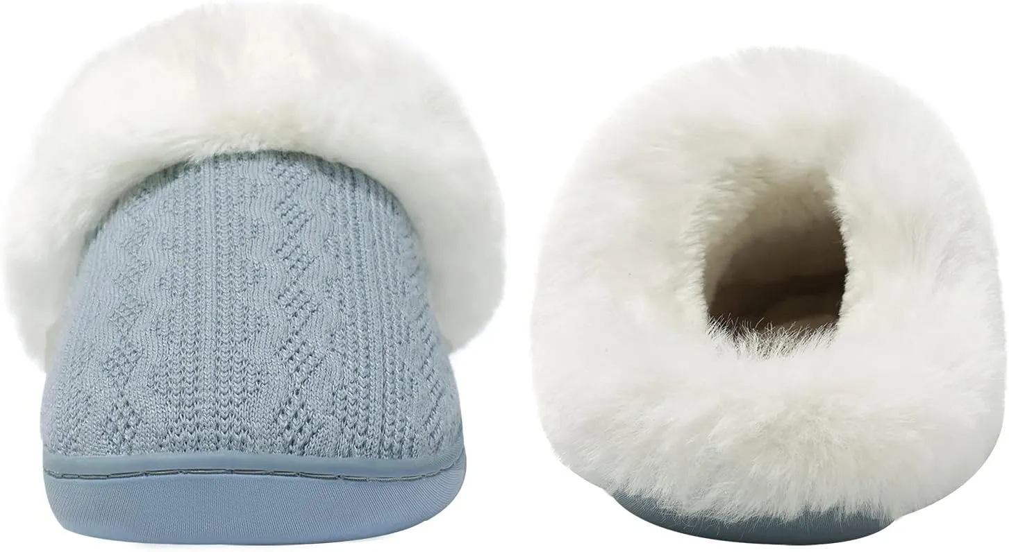 Womens Cozy Fuzzy Plaid House Slippers Memory Foam Slip on Indoor Outdoor