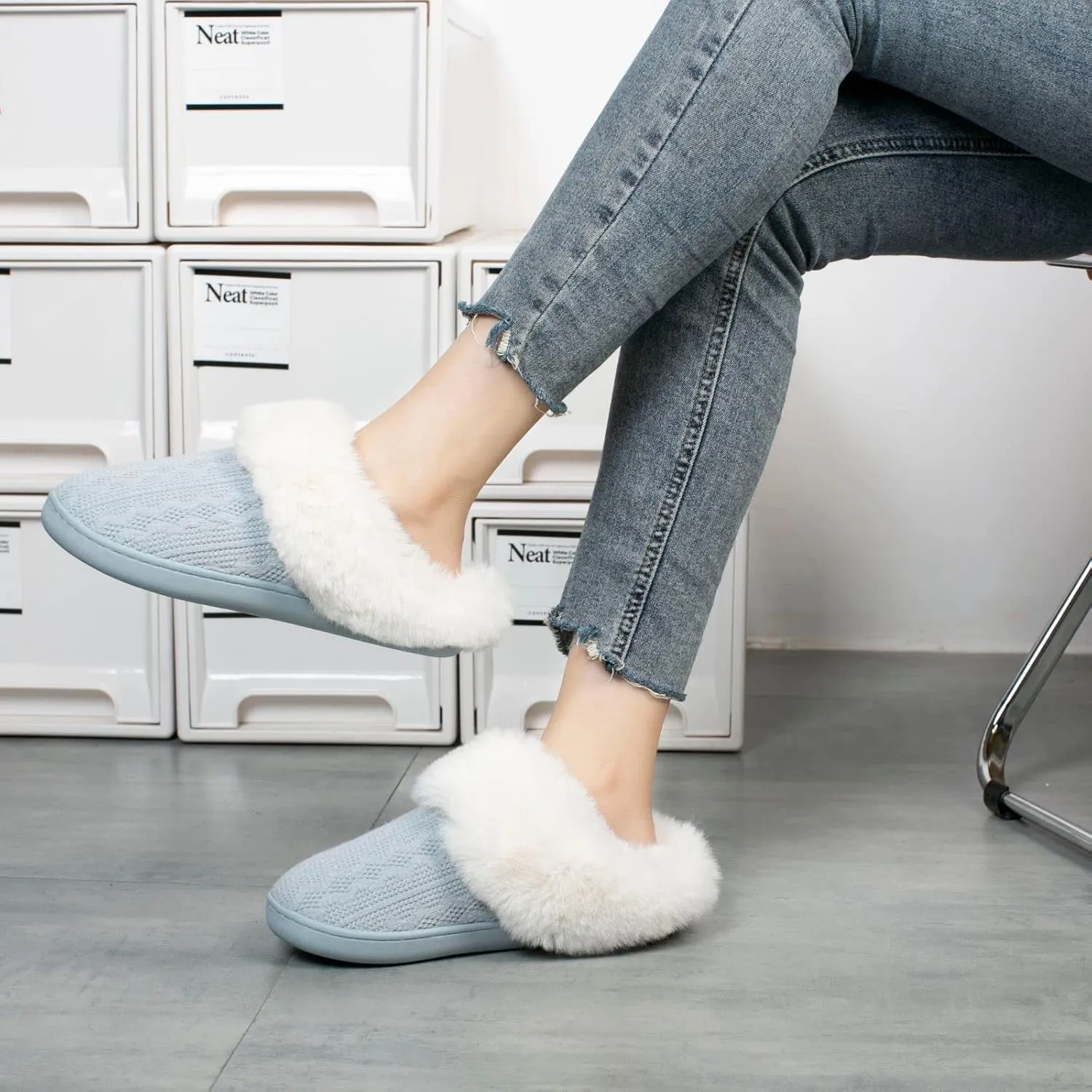 Womens Cozy Fuzzy Plaid House Slippers Memory Foam Slip on Indoor Outdoor