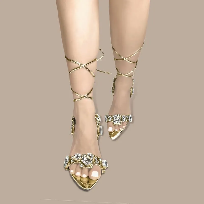 Women's Crystal Styles Clear Big Rhinestones Ankle Strappy Sparkly Sandals