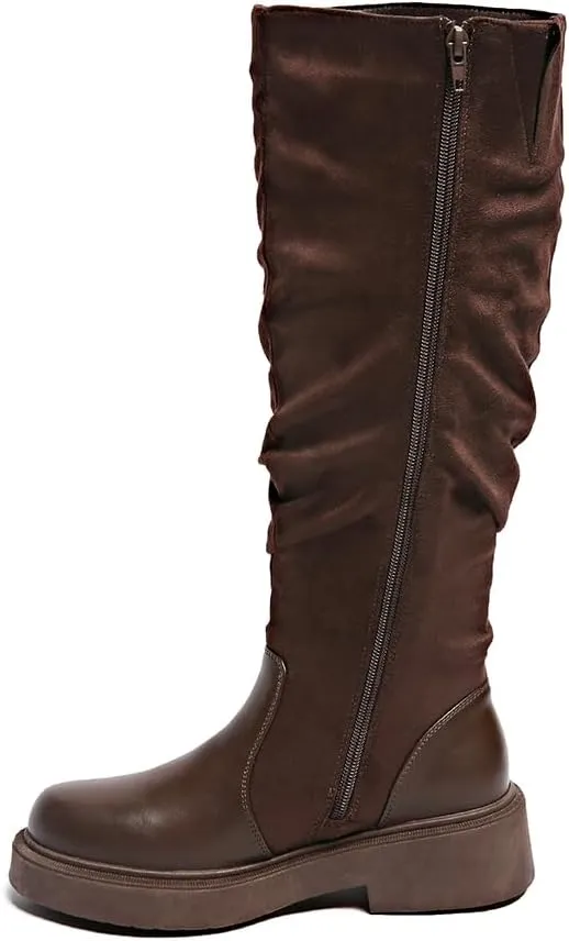 Women's Fashionable Chunky Heel Riding Boots with Side Zipper -Durable & Stylish