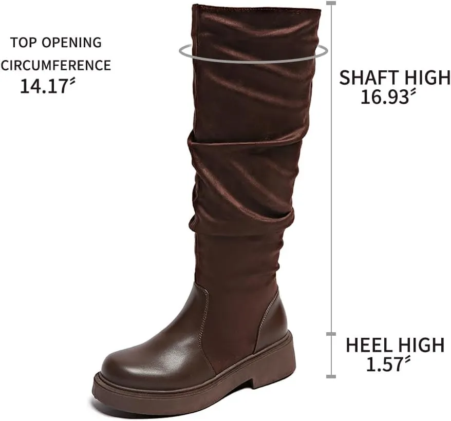 Women's Fashionable Chunky Heel Riding Boots with Side Zipper -Durable & Stylish