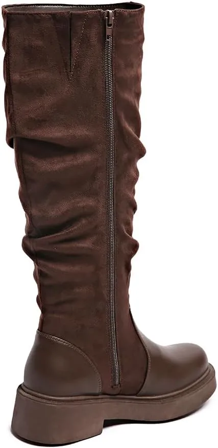 Women's Fashionable Chunky Heel Riding Boots with Side Zipper -Durable & Stylish