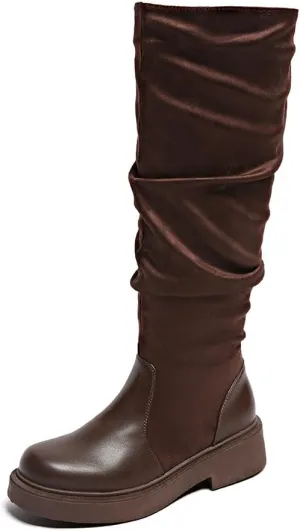 Women's Fashionable Chunky Heel Riding Boots with Side Zipper -Durable & Stylish