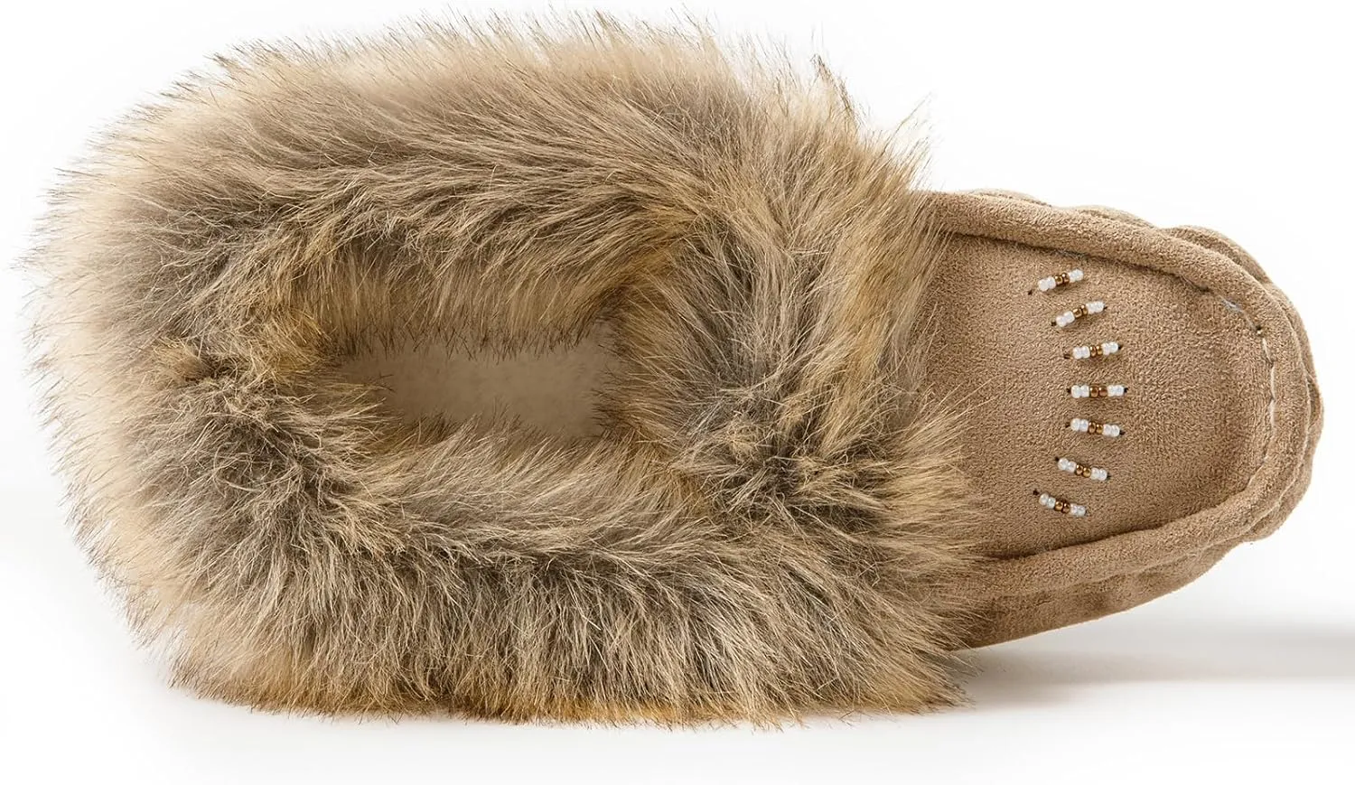 Women's Faux-Fur Beaded Vegan Moccasin Slipper Shoes