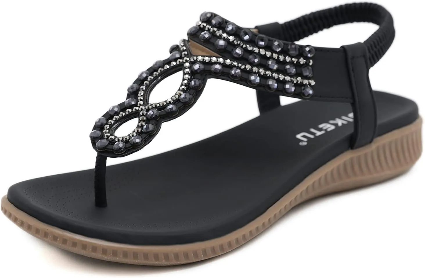 Women's Flat Sandals Summer Bohemia Elastic Ankle T-Strap Thong Flip Flops Casual Comfortable Beach Sandal Shoes