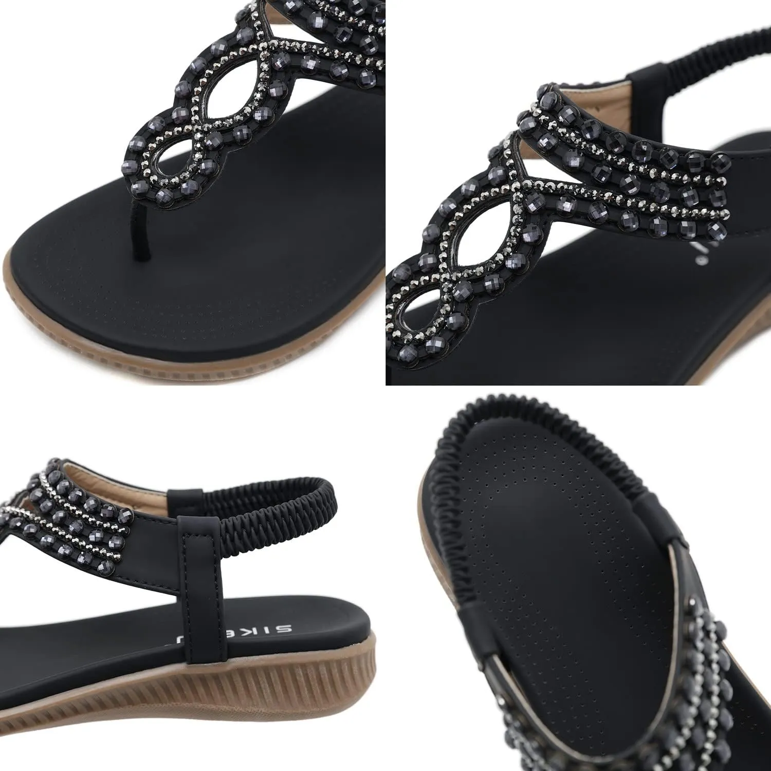 Women's Flat Sandals Summer Bohemia Elastic Ankle T-Strap Thong Flip Flops Casual Comfortable Beach Sandal Shoes
