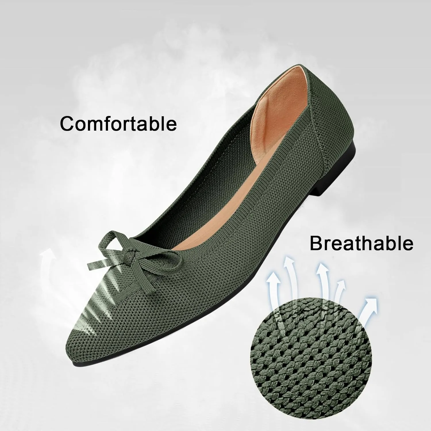 Women's Flats Pointed Toe Bow Knit Ballet Shoes Comfortable Dressy Mesh Slip On Flat
