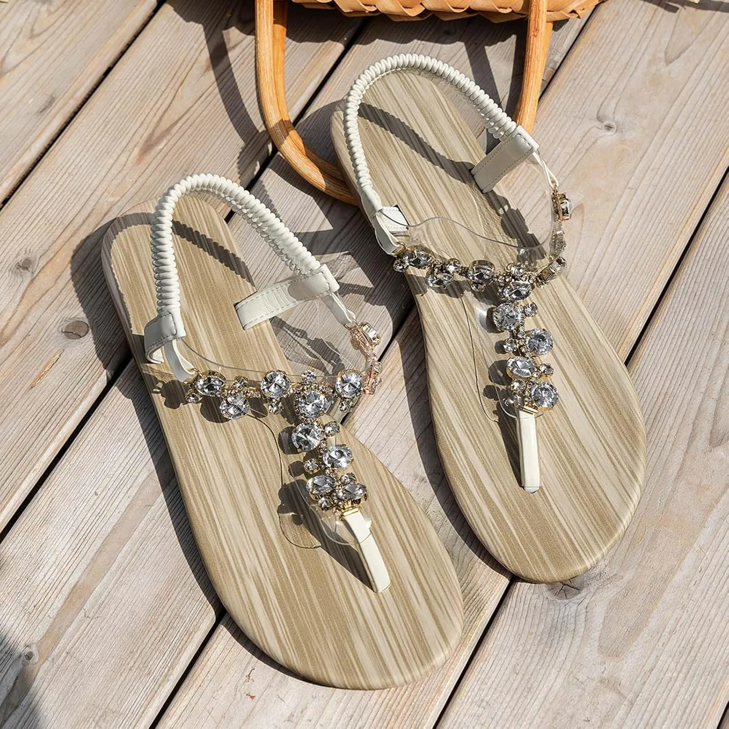 Womens Flip Flops Yoga Mat Comfortable Non Slip Casual Summer Beach Thong Sandals Dress Ankle Elastic Jeweled Bohemian Flats