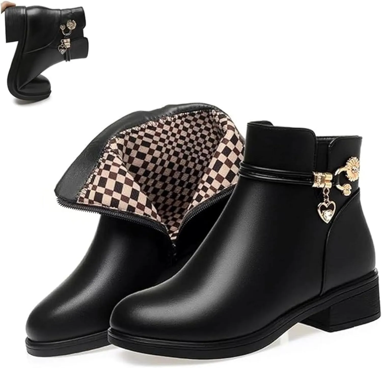 Women's Genuine Leather Wool Orthopedic Boots, Waterproof Orthopedic Warm Boots Winter Warm Fleece Wedge Snow Boots