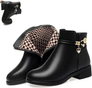 Women's Genuine Leather Wool Orthopedic Boots, Waterproof Orthopedic Warm Boots Winter Warm Fleece Wedge Snow Boots