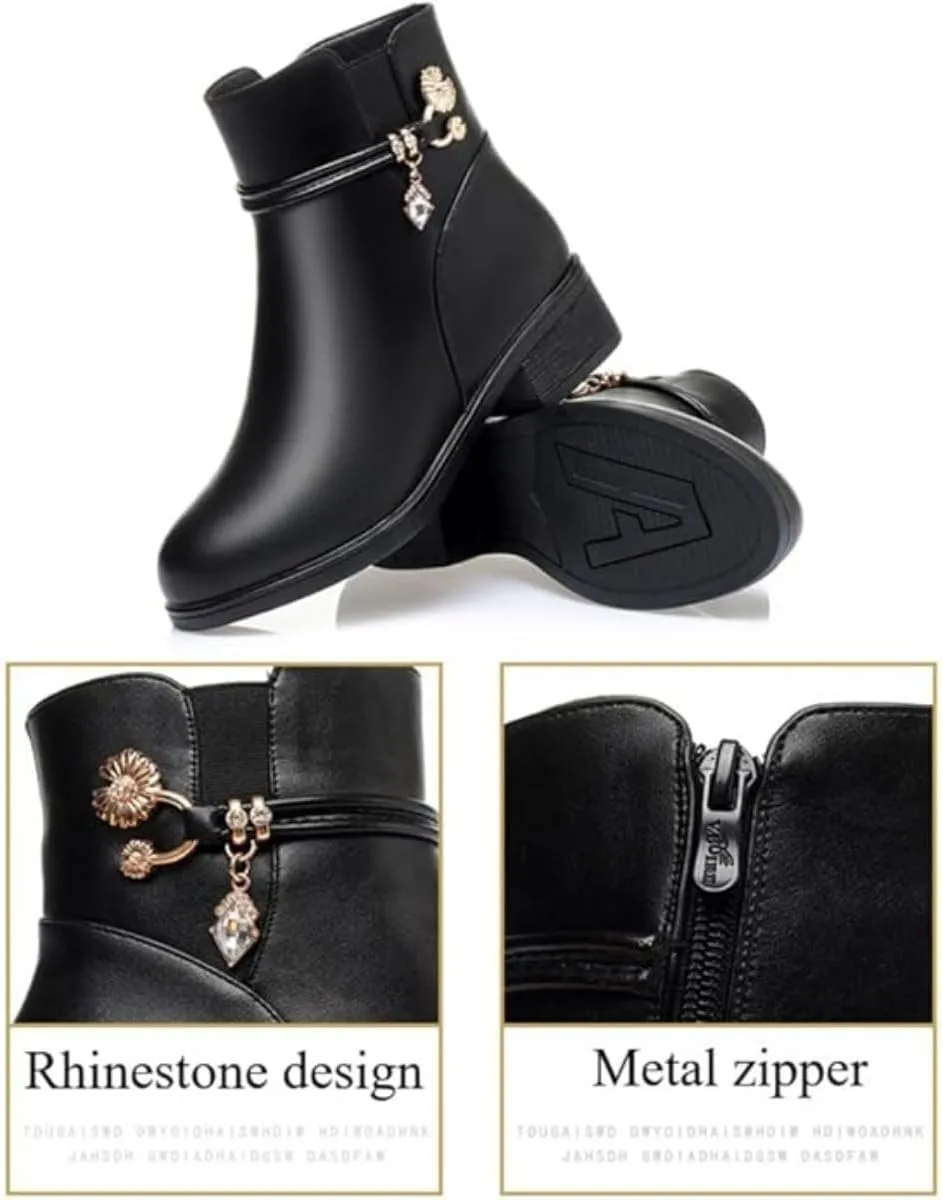 Women's Genuine Leather Wool Orthopedic Boots, Waterproof Orthopedic Warm Boots Winter Warm Fleece Wedge Snow Boots
