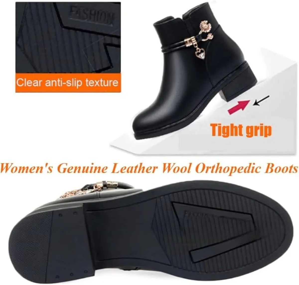 Women's Genuine Leather Wool Orthopedic Boots, Waterproof Orthopedic Warm Boots Winter Warm Fleece Wedge Snow Boots
