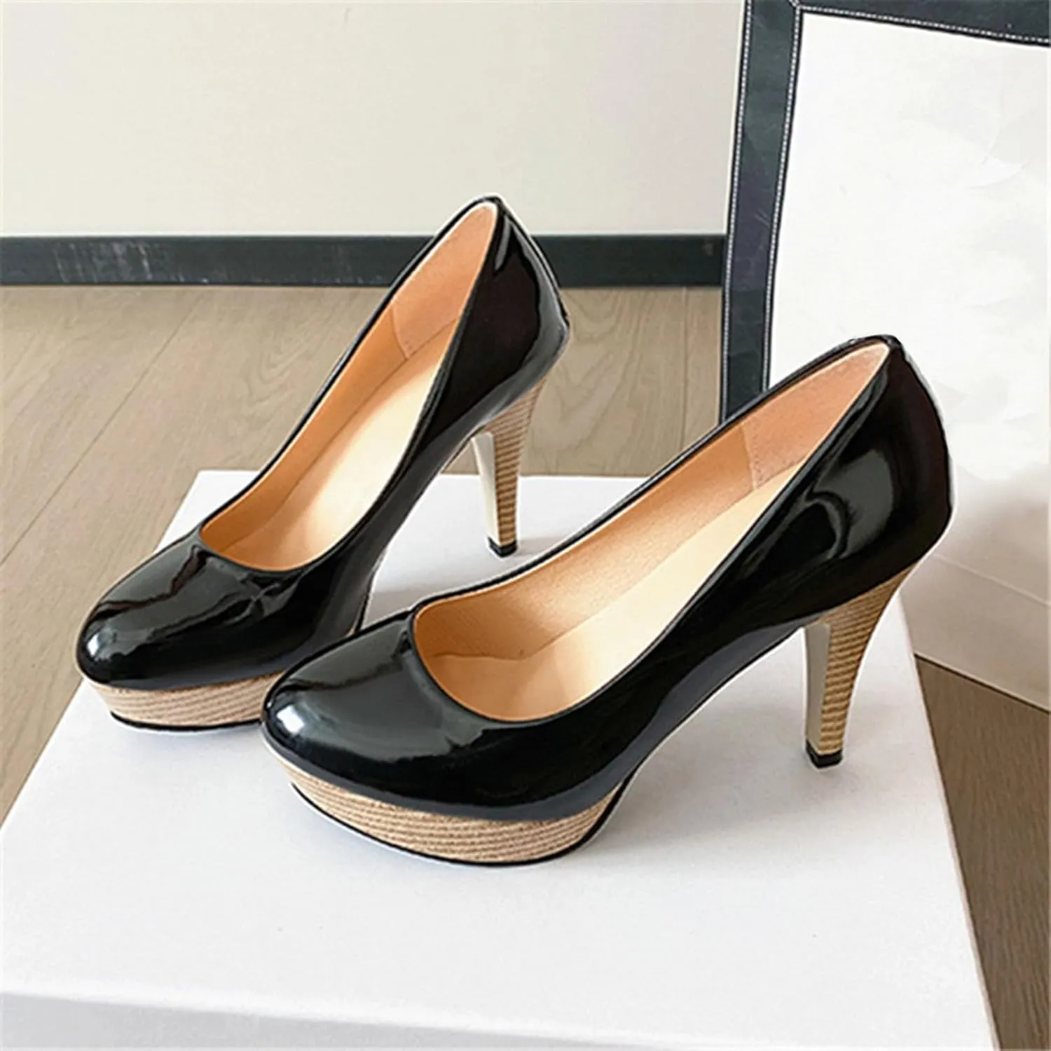 Women's Heels Classic Close Toe High Heels Chunky Platform Dress Pump Shoes Comfort Wedding Party Office Work Shoes