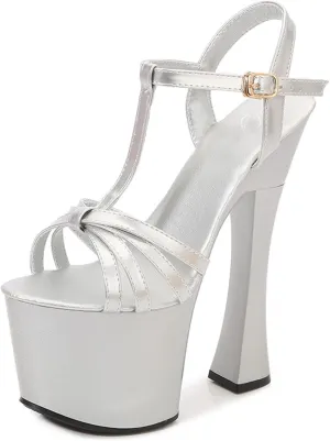 Women's High Heel Sandals Chunky Heel Fish Mouth Platform Sandals Sexy Catwalk Nightclub Model High Heels Heel Height 17Cm/6.6In