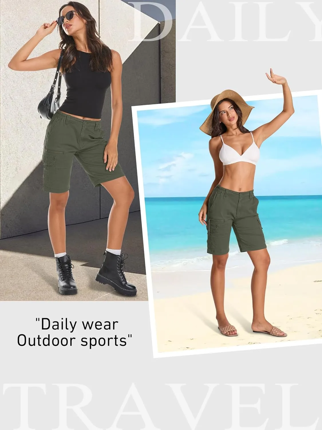 Womens Hiking Cargo Shorts Safari Cotton Lift The Buttocks Quick Dry Pants for Women Zip Pockets Outdoor Clothes