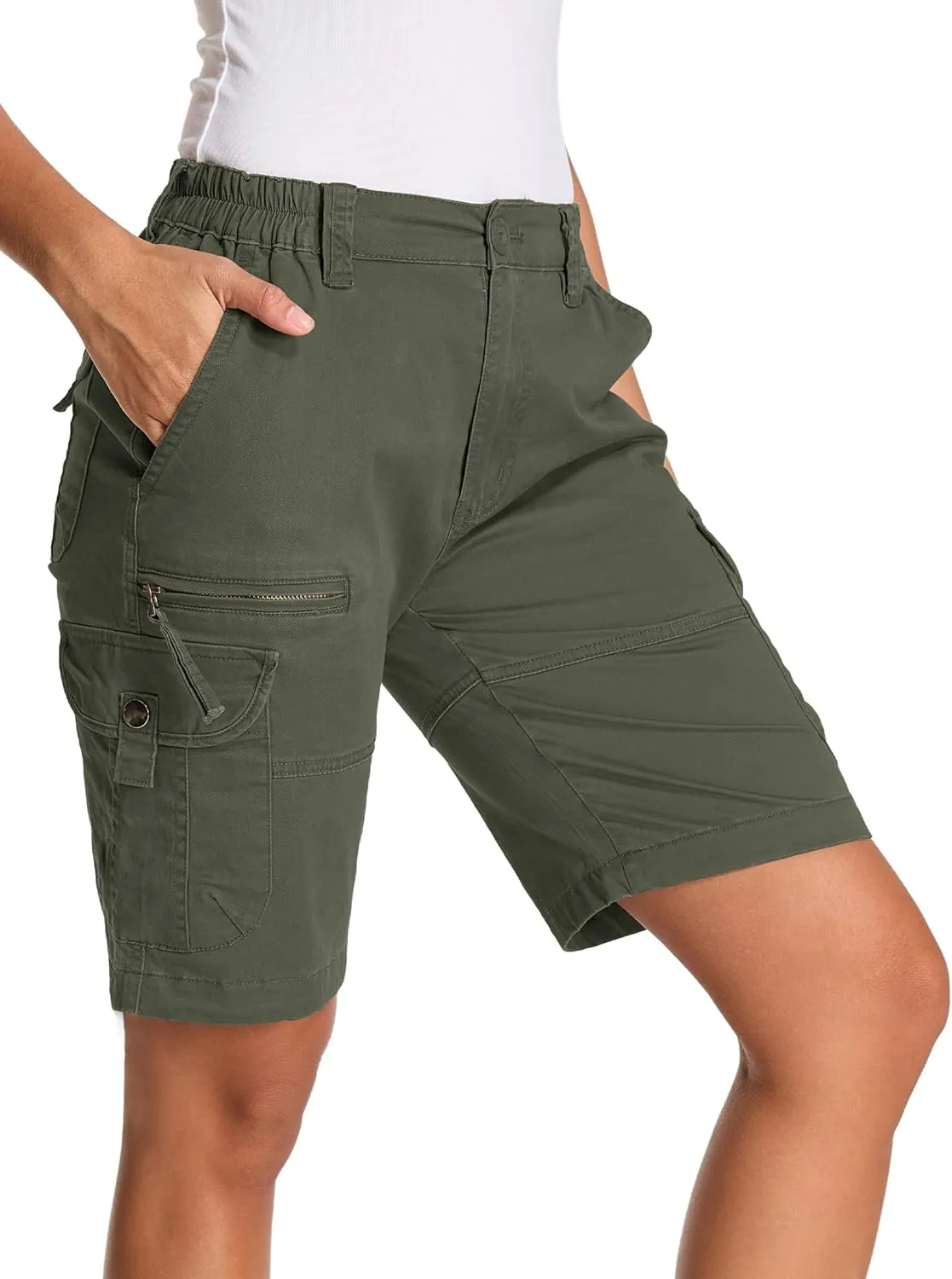 Womens Hiking Cargo Shorts Safari Cotton Lift The Buttocks Quick Dry Pants for Women Zip Pockets Outdoor Clothes