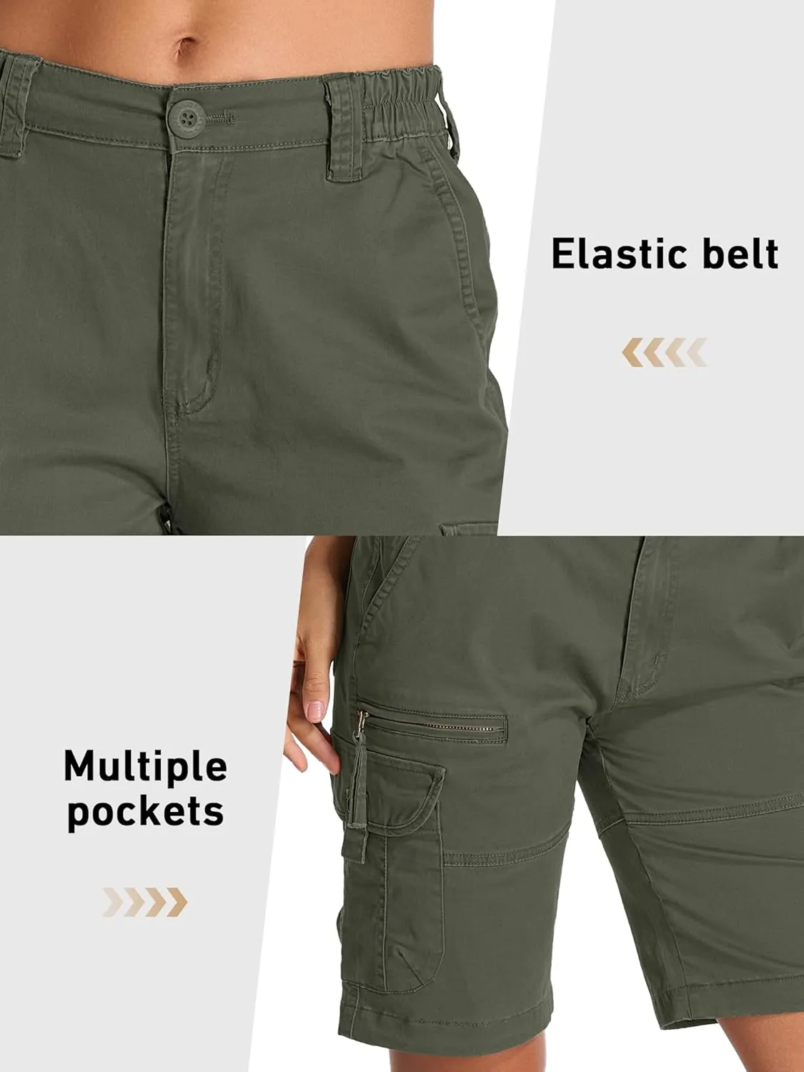 Womens Hiking Cargo Shorts Safari Cotton Lift The Buttocks Quick Dry Pants for Women Zip Pockets Outdoor Clothes