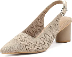 Women's Knit Pointed Toe Chunky Heel Sandals - Chunky Block Heel Summer Shoes, Breathable Sandals for Business and Daily Wear