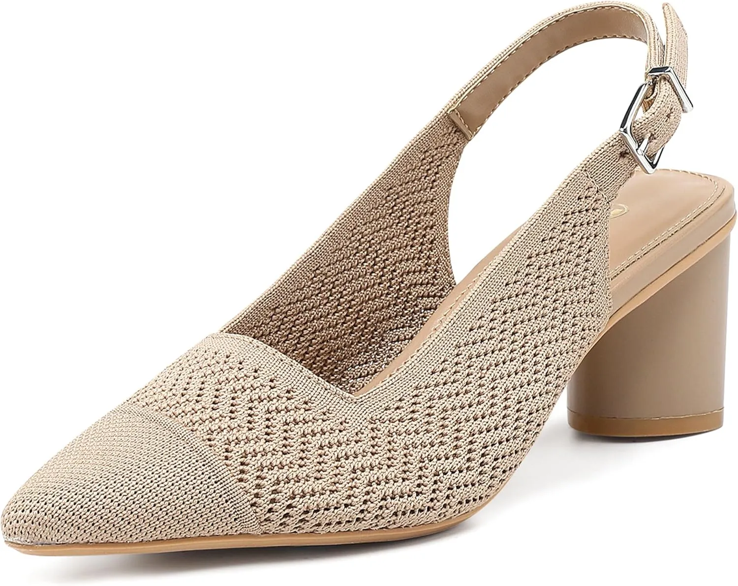 Women's Knit Pointed Toe Chunky Heel Sandals - Chunky Block Heel Summer Shoes, Breathable Sandals for Business and Daily Wear