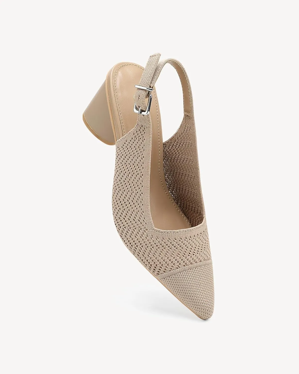 Women's Knit Pointed Toe Chunky Heel Sandals - Chunky Block Heel Summer Shoes, Breathable Sandals for Business and Daily Wear