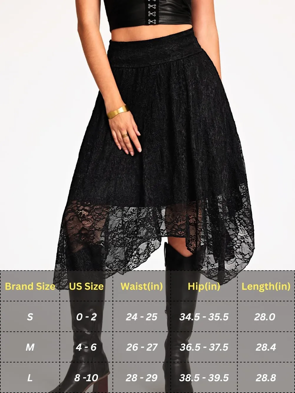 Women's Lace Midi Skirt, Lining Layer Flowy Goth Renaissance Skirts, Country Concert Outfits Steampunk Music Festival