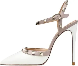Women's Leather Ankle Sandals, Rivet Heels Summer Casual