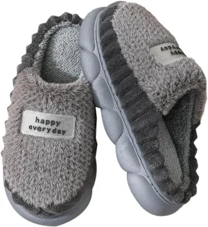 Womens Men Fuzzy Memory Foam Slippers Solid Fluffy Closed Toe Warm Winter Slippers Fur Cozy Platform Slide Slippers Comfy Soft Non-Slip House Shoes Indoor Outdoor