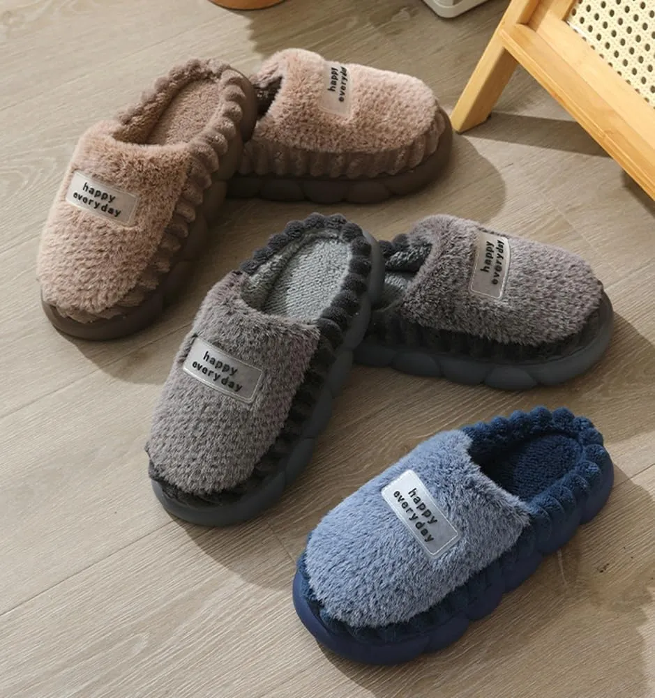 Womens Men Fuzzy Memory Foam Slippers Solid Fluffy Closed Toe Warm Winter Slippers Fur Cozy Platform Slide Slippers Comfy Soft Non-Slip House Shoes Indoor Outdoor