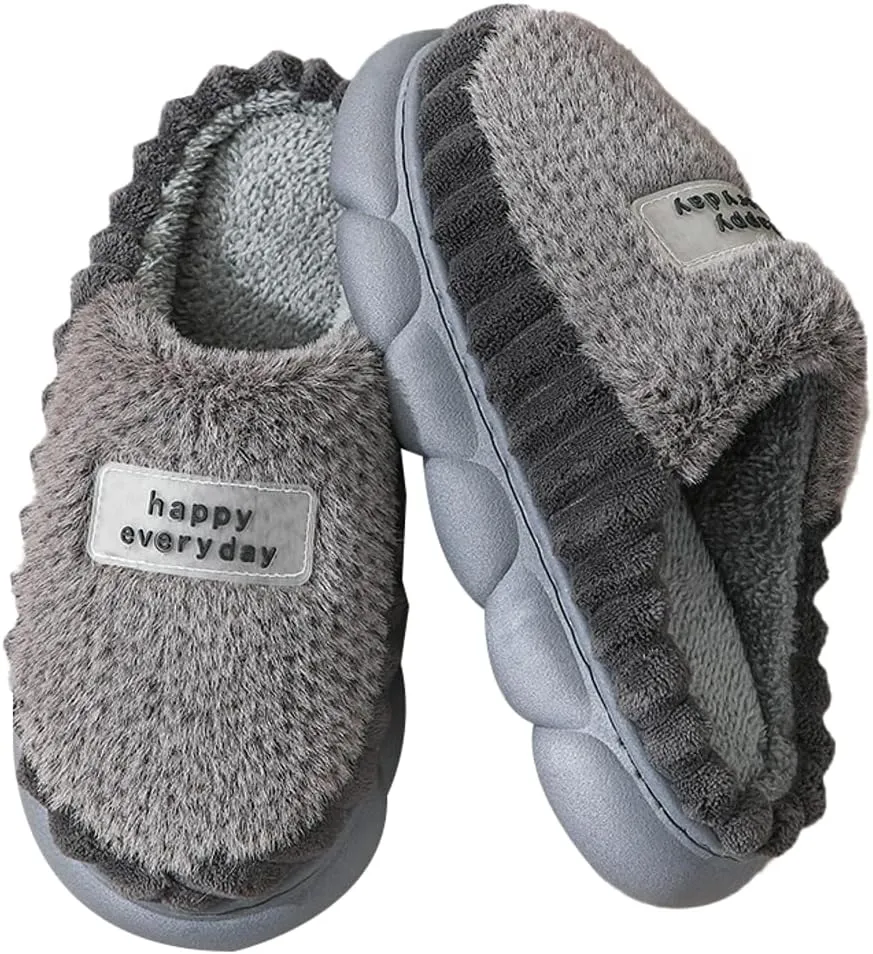Womens Men Fuzzy Memory Foam Slippers Solid Fluffy Closed Toe Warm Winter Slippers Fur Cozy Platform Slide Slippers Comfy Soft Non-Slip House Shoes Indoor Outdoor