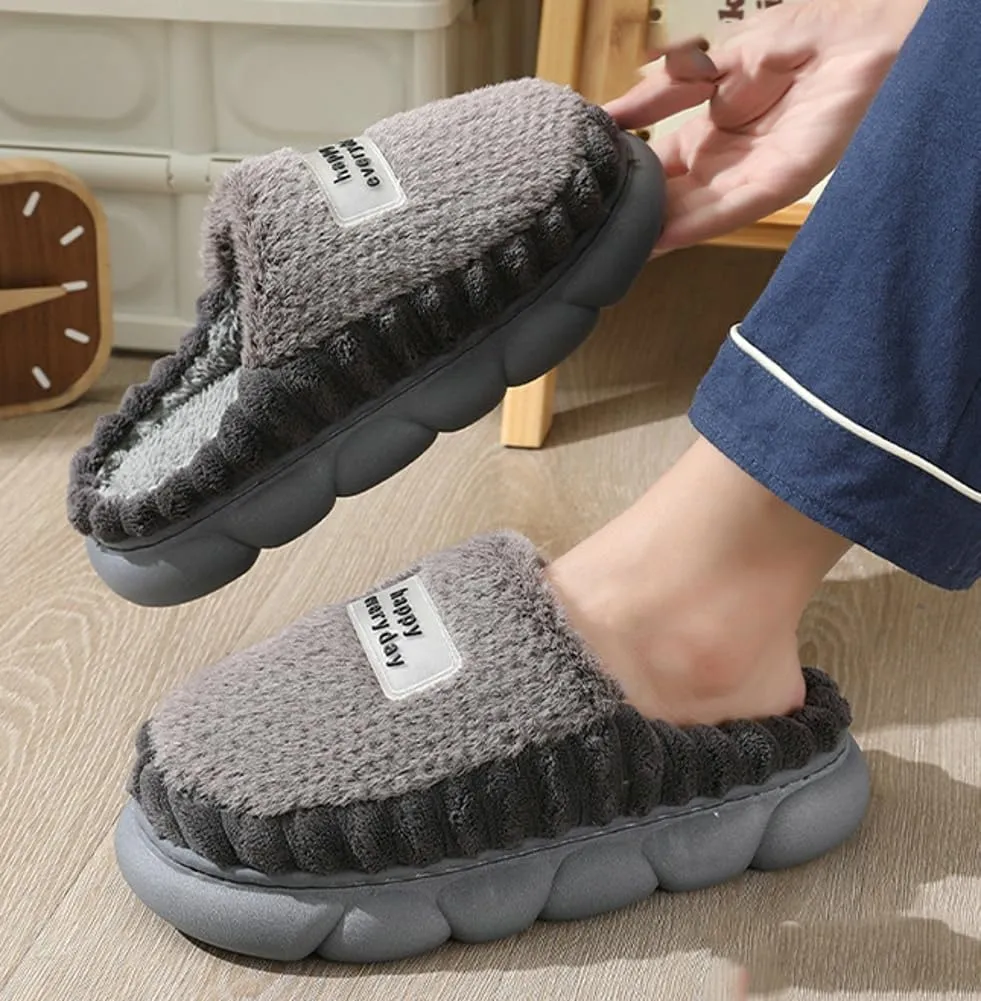 Womens Men Fuzzy Memory Foam Slippers Solid Fluffy Closed Toe Warm Winter Slippers Fur Cozy Platform Slide Slippers Comfy Soft Non-Slip House Shoes Indoor Outdoor