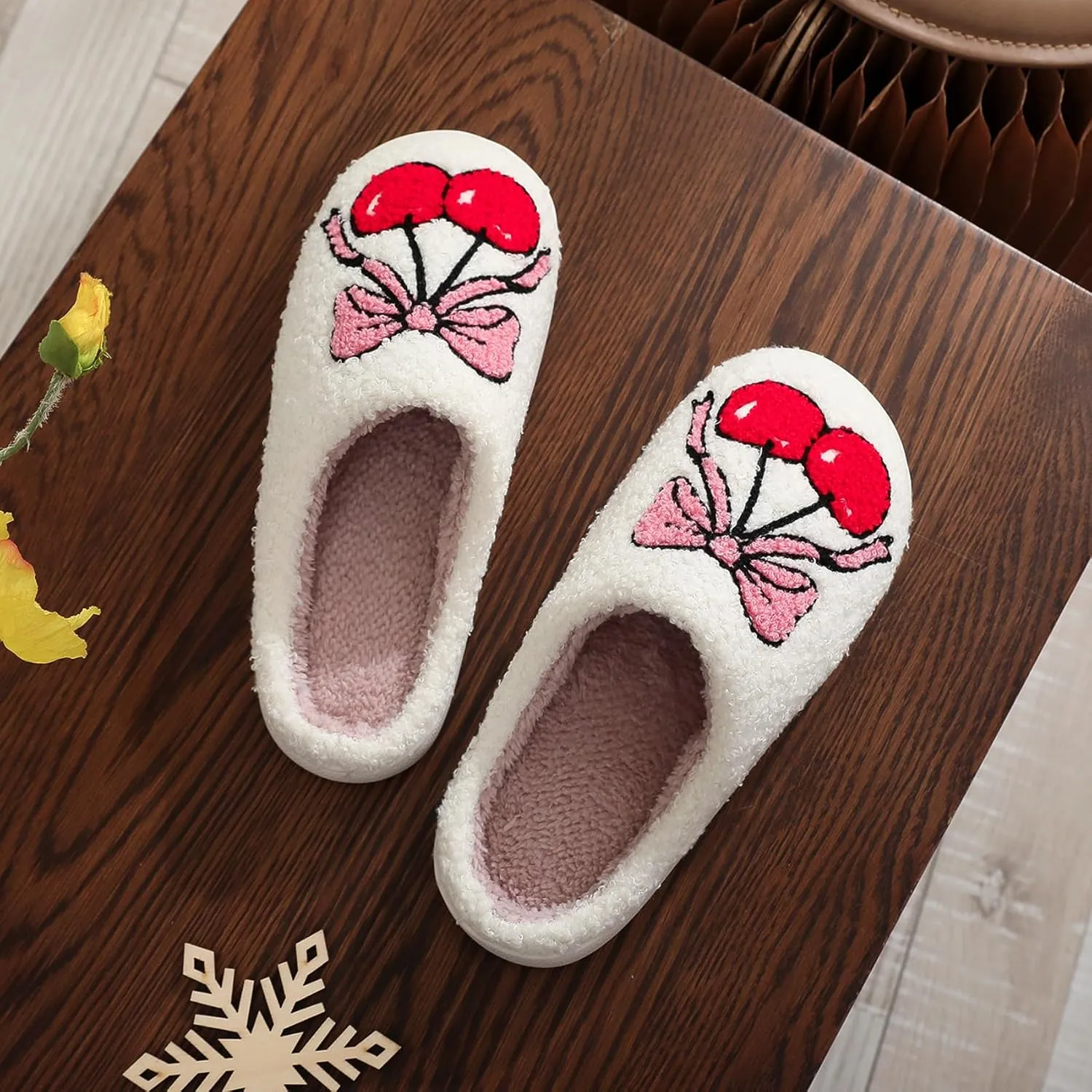 Womens Mens Plant Animal Fruit Slippers Retro Cozy Fluffy Plush Slipper Embroidered printing Warm Memory Foam Indoor Outdoor House Shoes