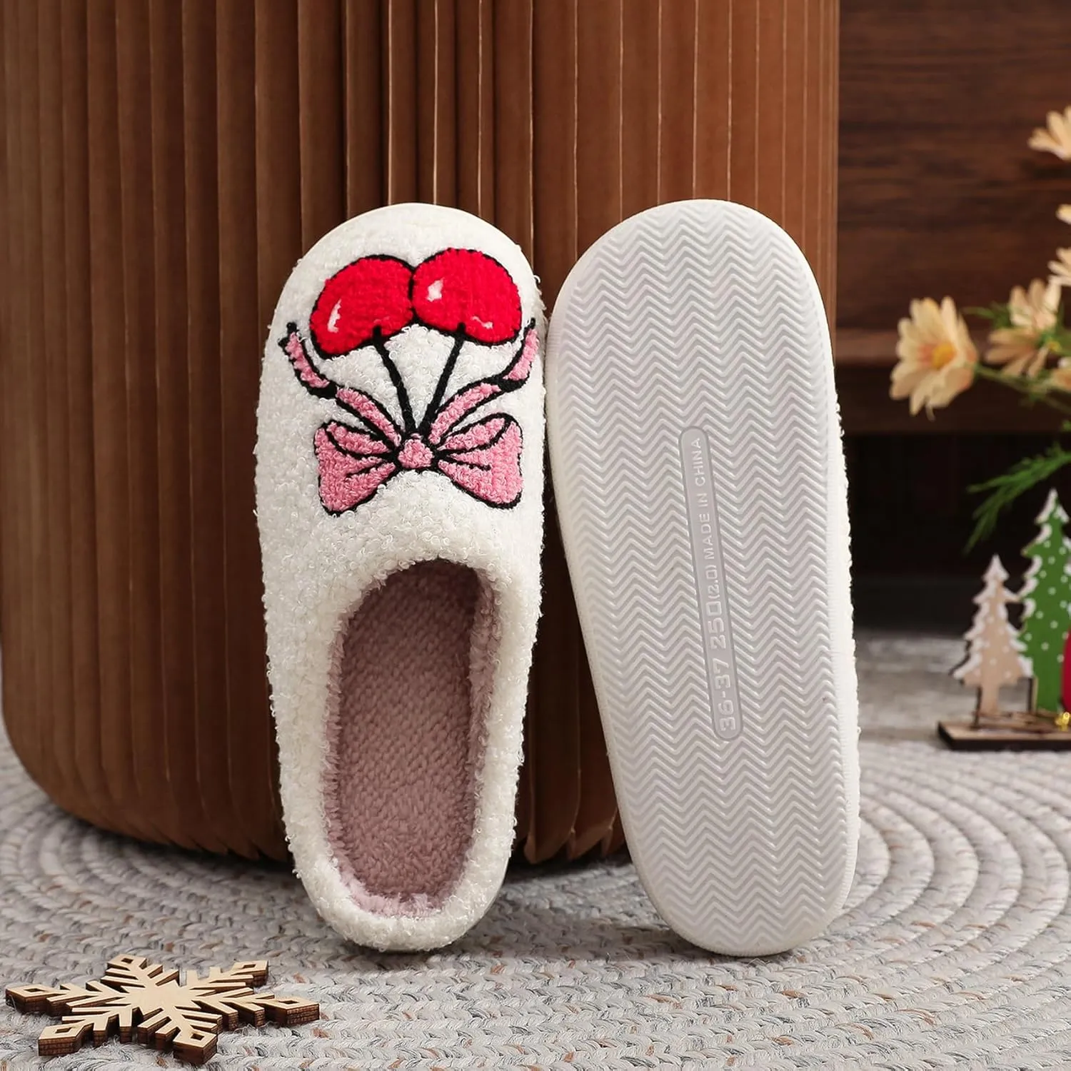 Womens Mens Plant Animal Fruit Slippers Retro Cozy Fluffy Plush Slipper Embroidered printing Warm Memory Foam Indoor Outdoor House Shoes
