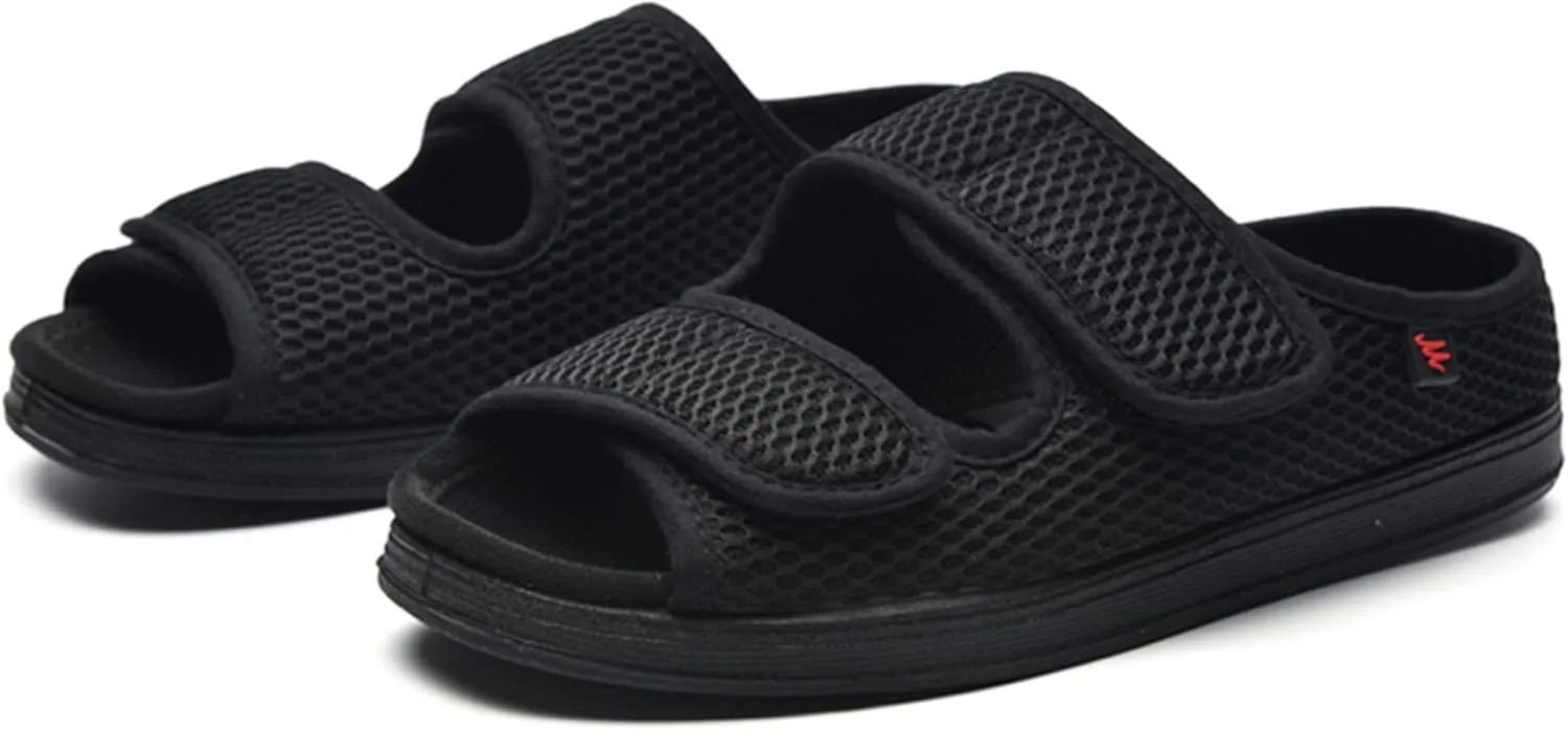 Womens Mens Slippers Wide Diabetic Shoes Unisex Adjustable Slippers Open Toe Mesh Sandals Lightweight House Footwear