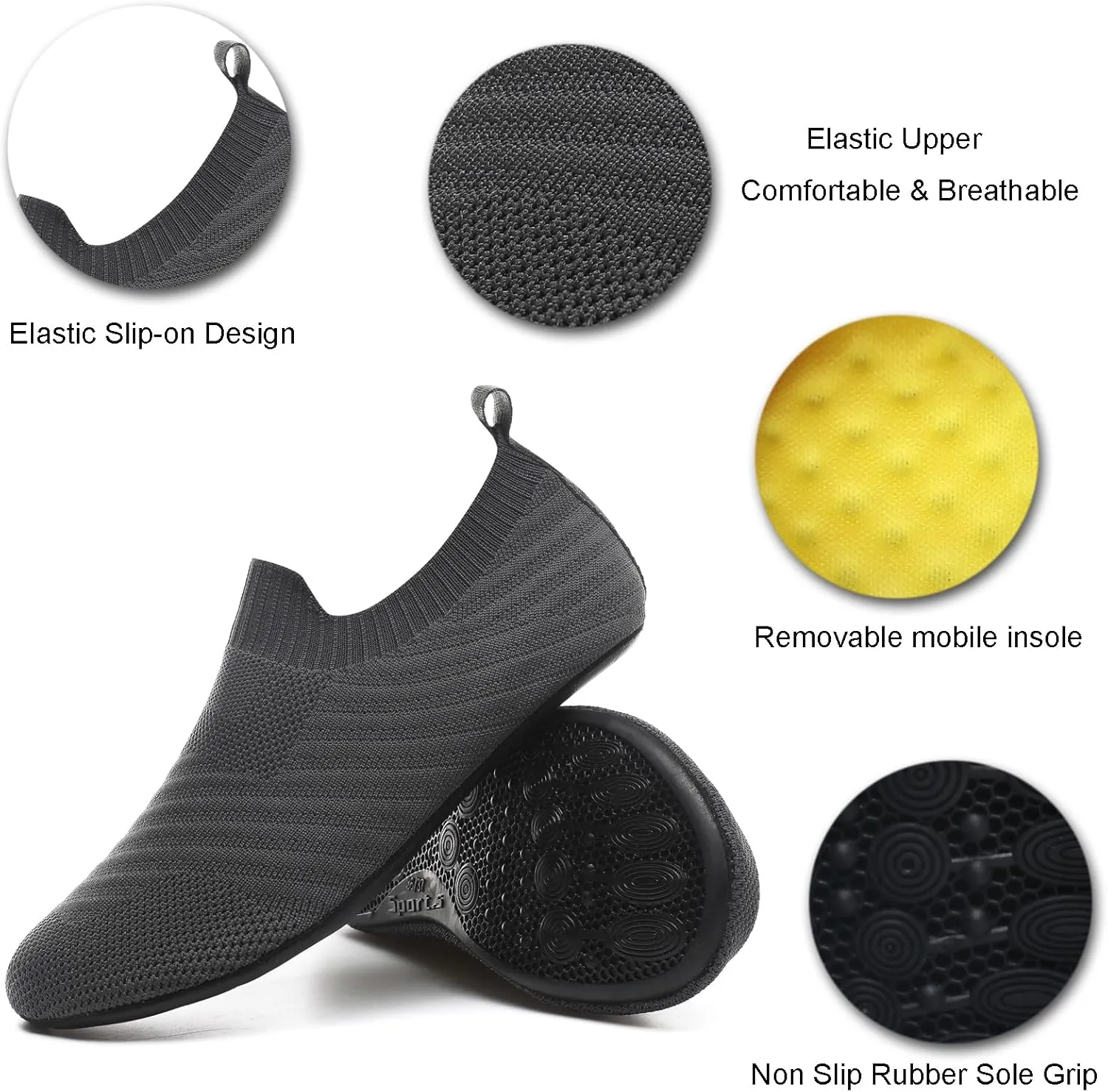 Womens Mens Slippers with Rubber Sole Ultra-Lightweight House Slipper Socks Around House Shoes Non Slip Indoor&Outdoor