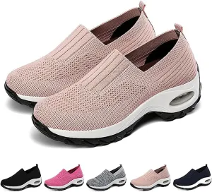 Women's Mesh Orthopedic Air Cushion Trainers Casual Slip-on Sock Walking Shoes Fashion Comfortable Thick Sole Work Laces Arch Support
