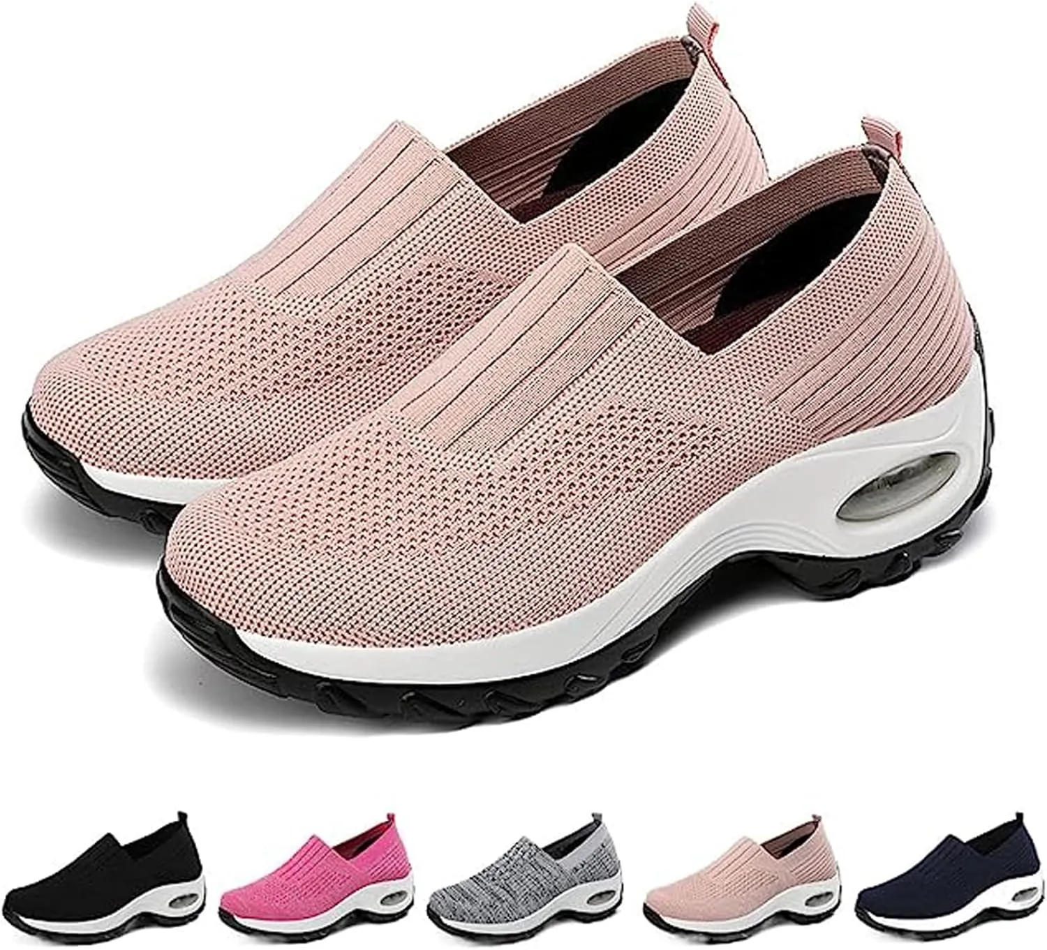 Women's Mesh Orthopedic Air Cushion Trainers Casual Slip-on Sock Walking Shoes Fashion Comfortable Thick Sole Work Laces Arch Support