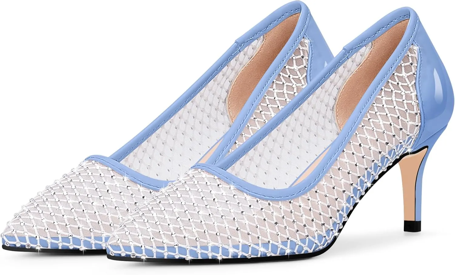 Women's Mesh Pointed Toe Stiletto Heel Pumps Rhinestone Slip On Wedding Party Dress Shoes