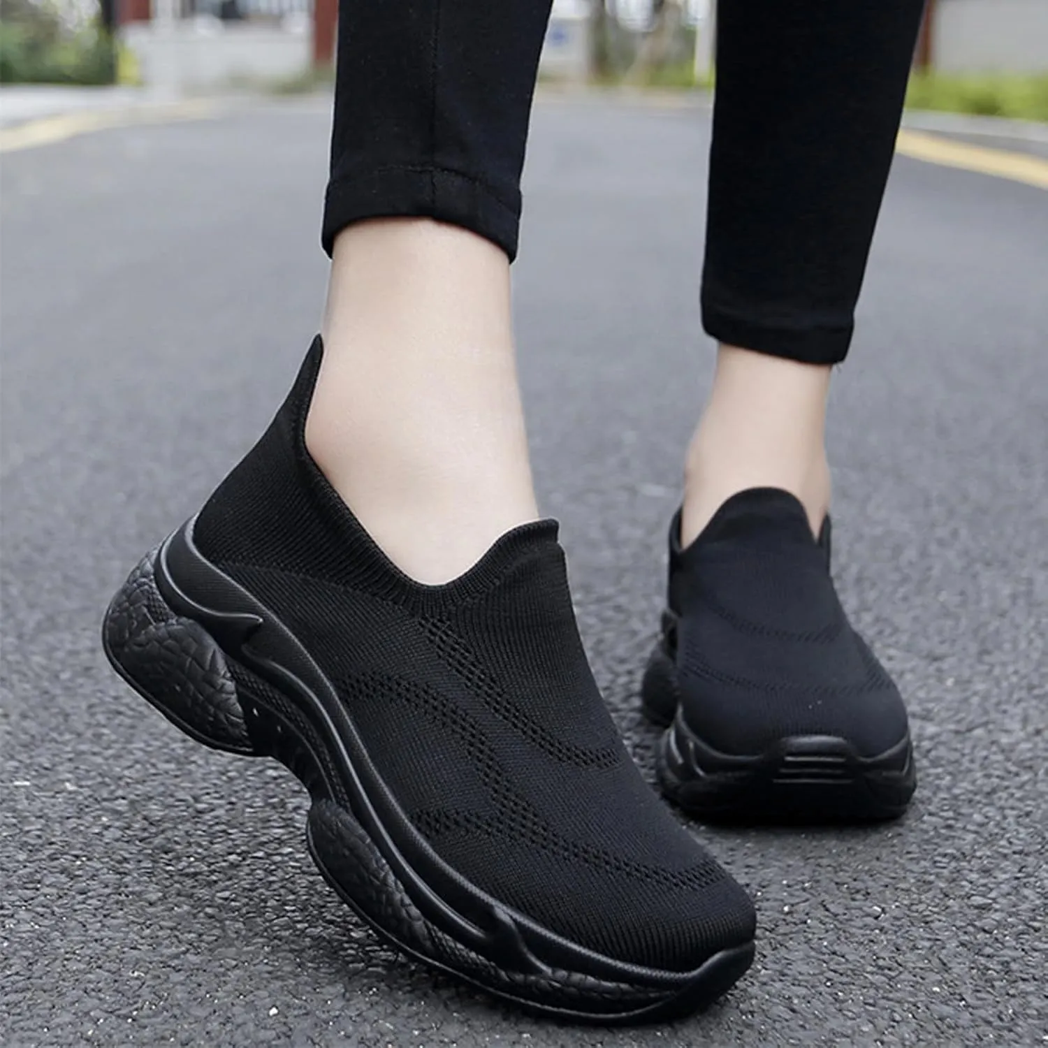 Women's Mesh Slip-On Platform Walking Shoes Comfort Lightweight Breathable Elastic Mouth Nurse Walking Work Shoes for Workout for Plantar Fasciitis Standing All Day