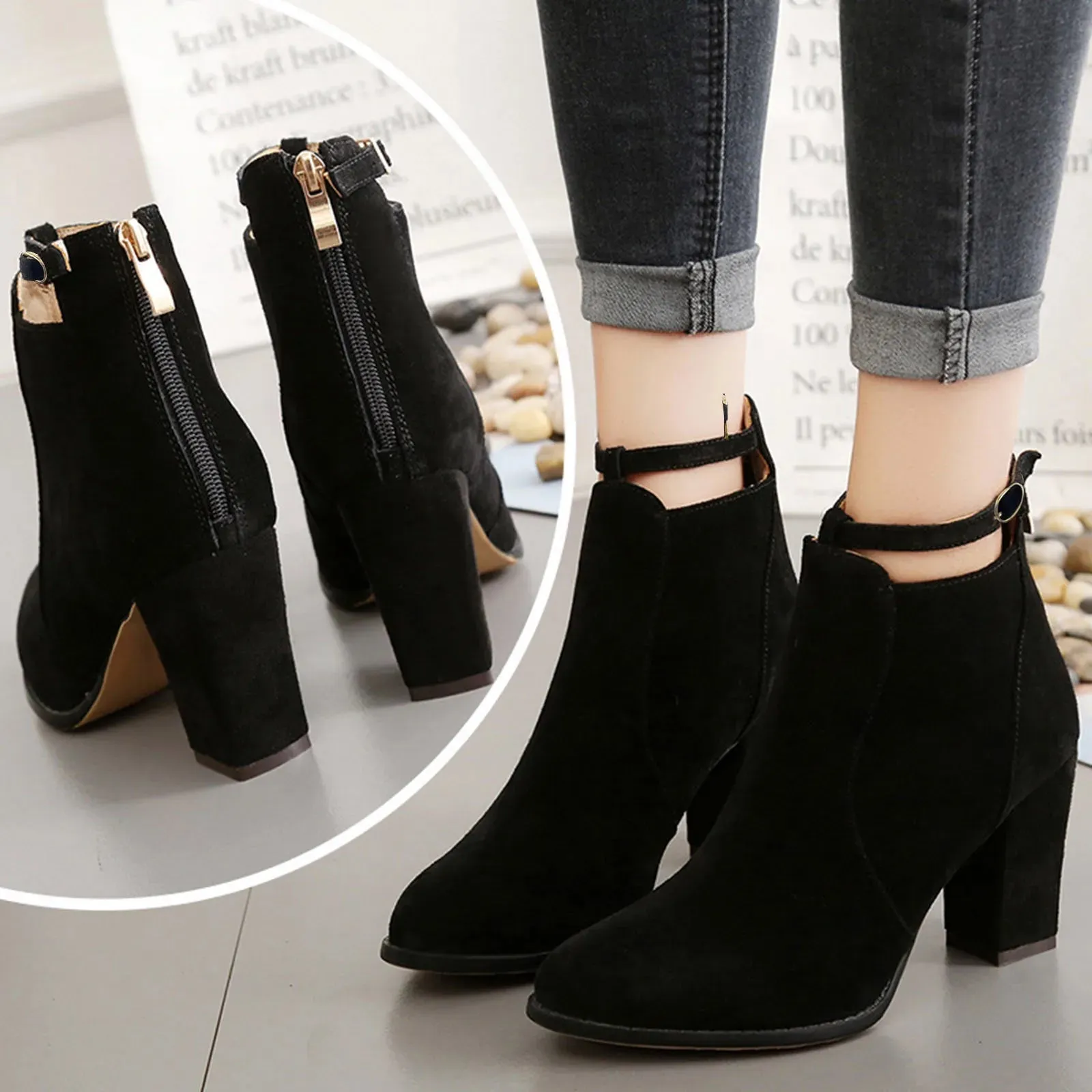 Women's Mid-Heel Wool Warm Ankle Boots