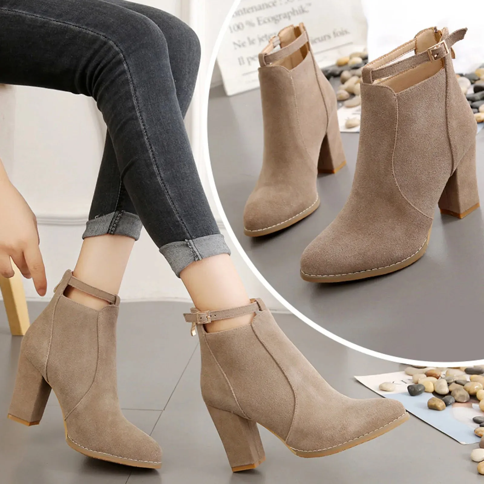 Women's Mid-Heel Wool Warm Ankle Boots
