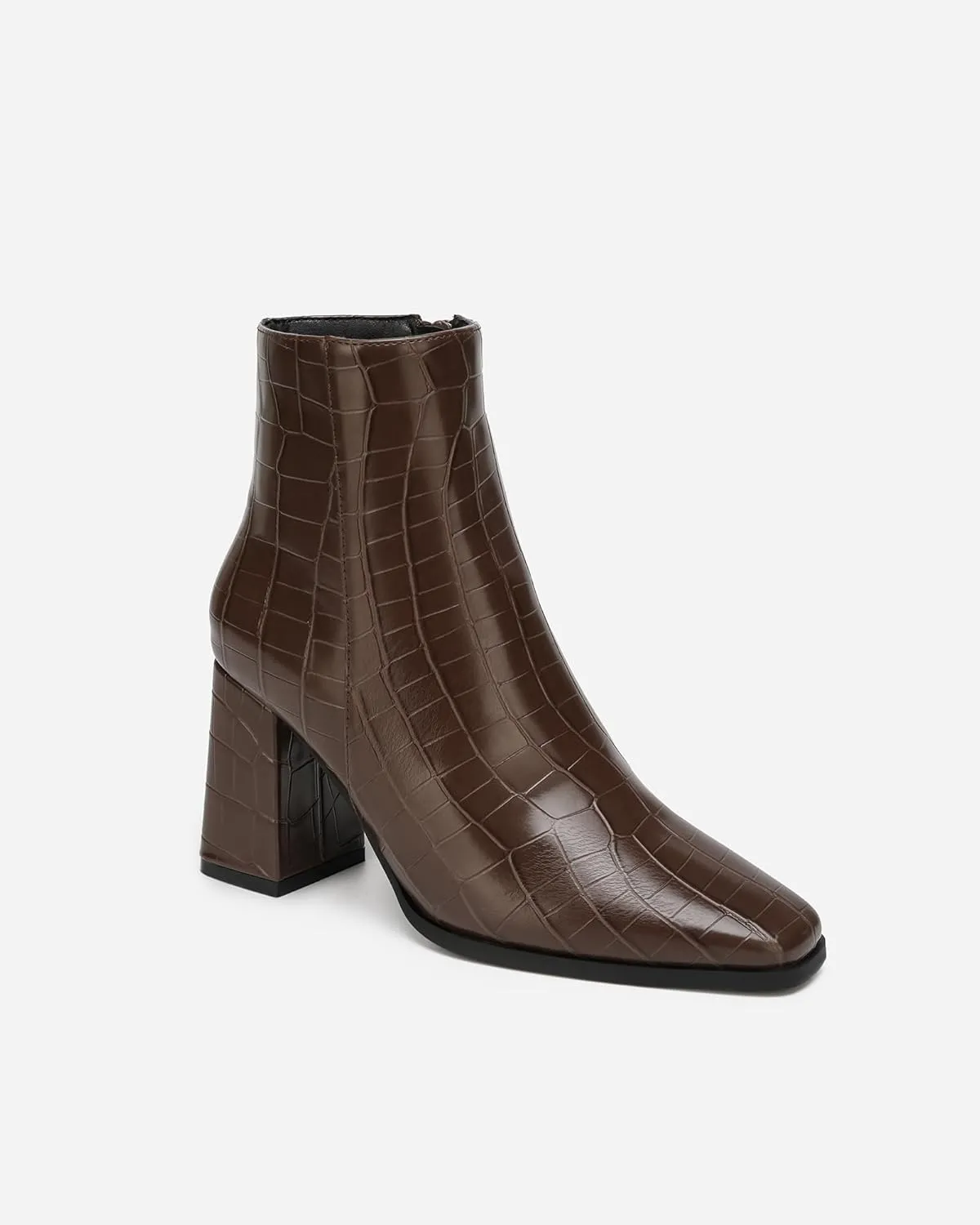Women's Minimalist Square Toe Ankle Boots - Chunky Heel Work Booties, Office Closed Toe Shoes