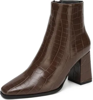 Women's Minimalist Square Toe Ankle Boots - Chunky Heel Work Booties, Office Closed Toe Shoes