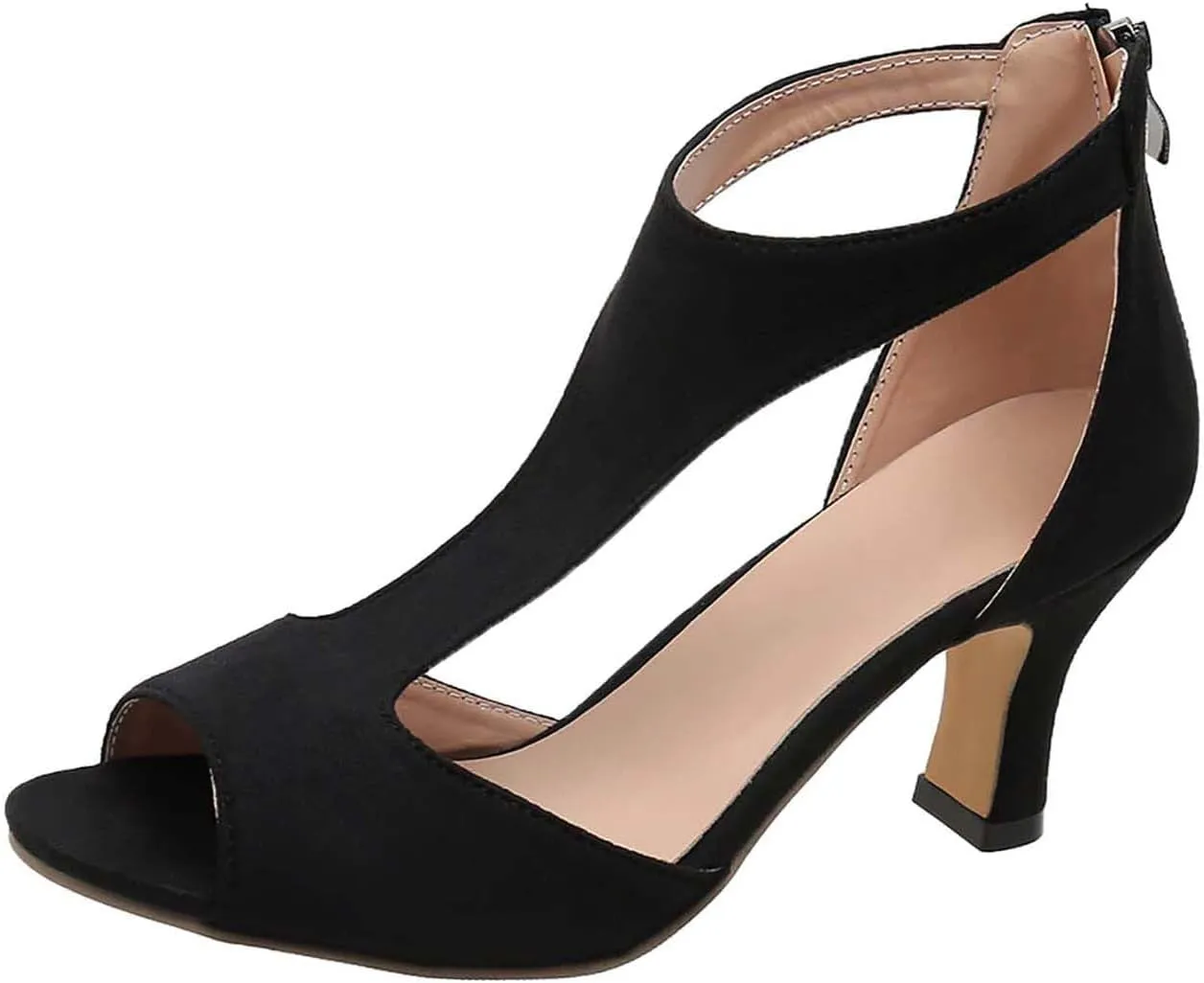 Women's Open Toe Sandals Summer Dressy High Heel Casual Suede Leather Fish Mouth Sandals Ladies Comfortable Shoes