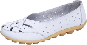 Women's Orthopedic Breathable Leather Loafers Hollow Cutout Comfortable Soft Flats Slip On Sandals for Summer Cowhide Leather Casual Shoes