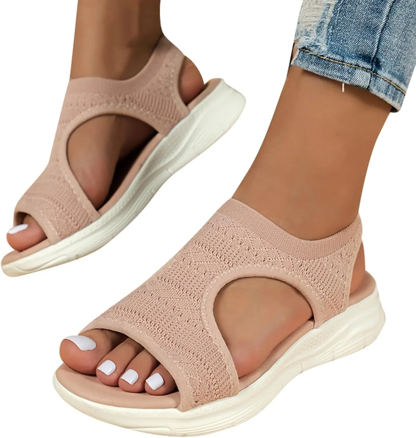 Womens Orthopedic Walking Sandals with Arch Support Open Toe Sports Sandals Breathable Knit Summer Shoes Summer Washable Slingback Orthopedic Slide Flat Sandals