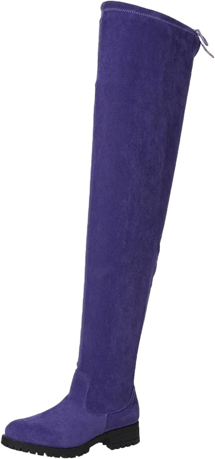 Women's Over The Knee Thigh High Chunky Low Flat Heel Boots Long Stretch Zipper Sexy Fall Fashion Boots Black Red Purple US5-11